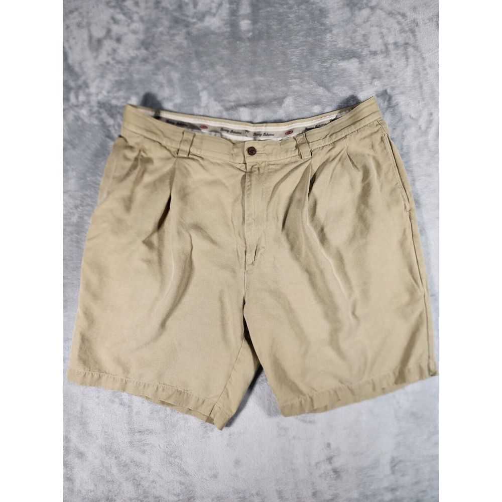 Tommy Bahama Shorts Mens 38 Silk Khaki Tan Casual Pleated Front Relaxed